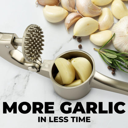 Zulay Kitchen Large Premium Garlic Press Set - Bigger Bowl for Bigger Garlic - Rust Proof & Dishwasher Safe Garlic Mincer Tool - Easy-Squeeze, Easy-Clean Silicone Garlic Peeler & Brush (Silver)