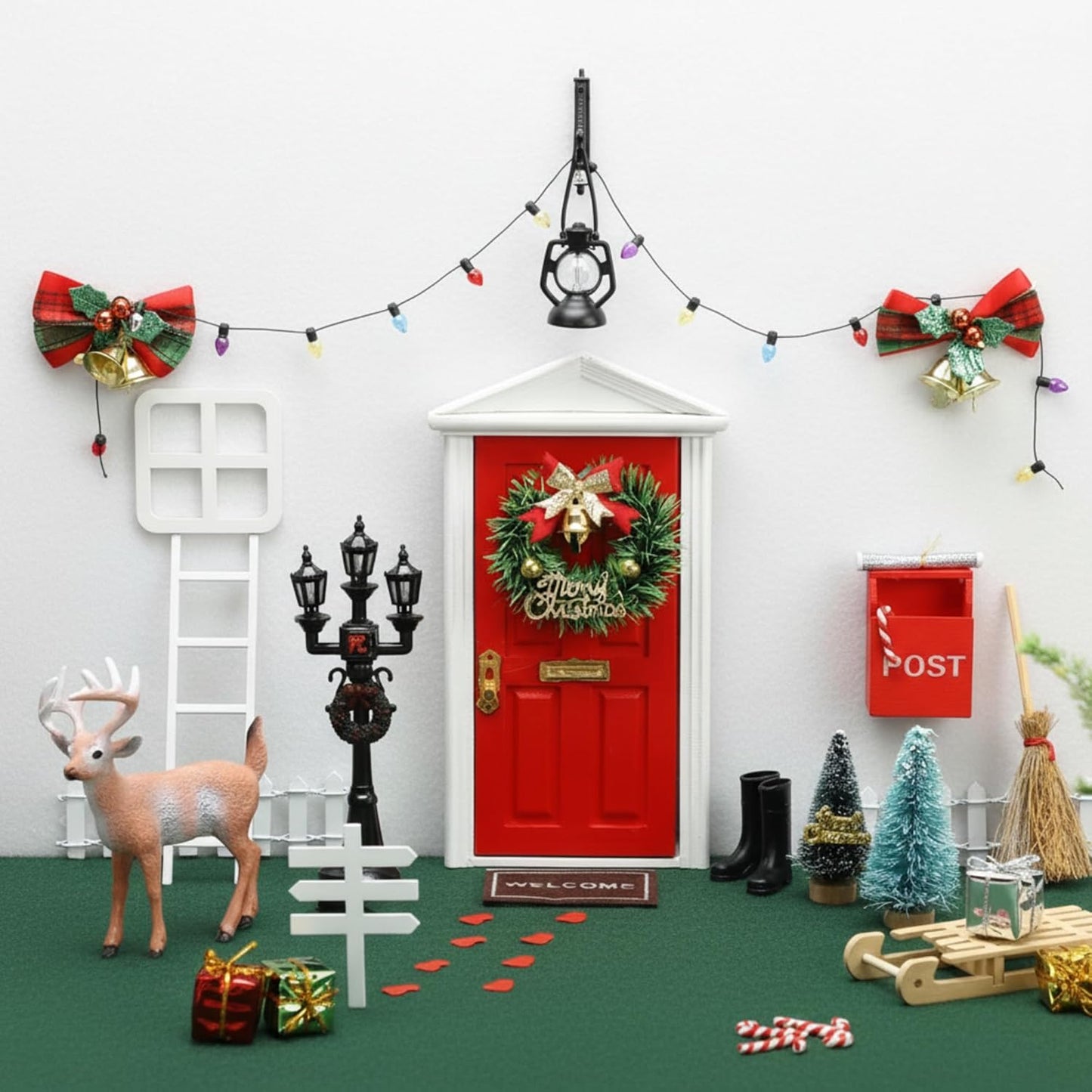 Shappy Christmas Elf Fairy Doors - 39 Pcs Enchanted Wooden Miniature Decor for Girls | Red Outdoor Xmas Accessories