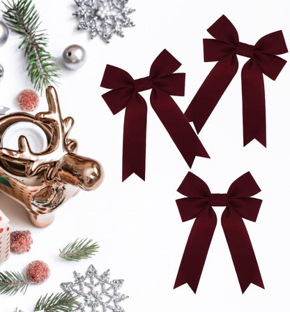 Meseey Burgundy Velvet Ribbon Bows - 12 Pcs for Christmas Wreaths & Gift Wrapping Decor