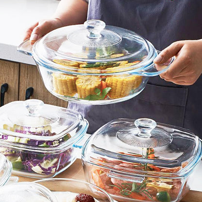Skiennix Small Tempered Glass Casserole Dish - Round Baking Dish with Lid | 0.8L, Clear