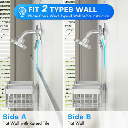 Sewulidon Aluminum Alloy Shower Caddy - Rustproof Handheld Shower Organizer | Height Adjustable 4 Levels with Hooks & Soap Holder
