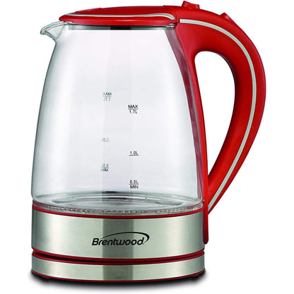 Brentwood Appliances KT-1900R Tempered Glass Tea Kettles, 1.7-Liter, Red