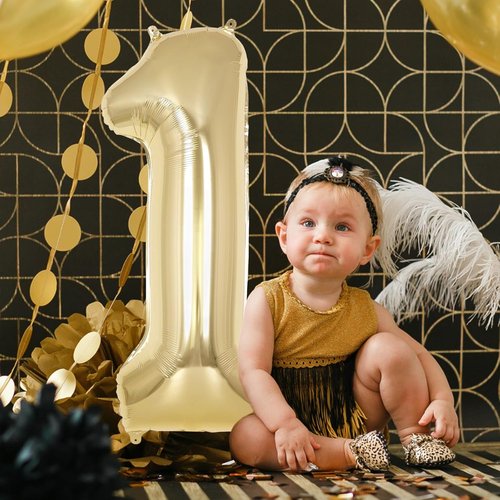 Champagne Gold Number 1 Balloon - 40 Inch Giant Mylar Foil for 1st Birthday Party & Anniversary Decor