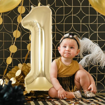 Champagne Gold Number 1 Balloon - 40 Inch Giant Mylar Foil for 1st Birthday Party & Anniversary Decor