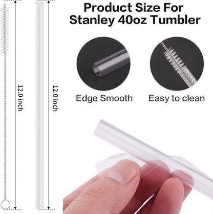 Joshey 12 Inch Tritan Replacement Straws - 6 Pack Reusable Straws with Cleaning Brush for Stanley 40oz & 30oz Tumbler, BPA-Free (Clear)