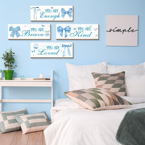 Coquete | 4 Pcs Blue Bow Wall Art Decor - Trendy Aesthetic for Teen Girls' Bedroom & Bathroom
