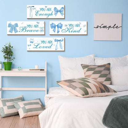 Coquete | 4 Pcs Blue Bow Wall Art Decor - Trendy Aesthetic for Teen Girls' Bedroom & Bathroom