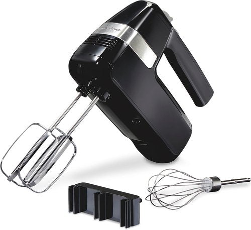Hamilton Beach Electric Hand Mixer - 6 Speeds with Stir Button | 300W Power, Whisk & Storage Clip, Black