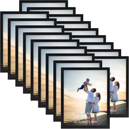 Hoikwo 18-Pack Black 8x10 Plastic Picture Frames - Lightweight, Stylish Design for Wall & Table Display