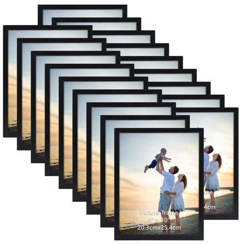 Hoikwo 18 Packs 8x10 Black Multi Plastic Picture Frames Set with Plastic Cover for Family Photos, Artwork, Light Weight Bulk 8 by 10 Frames Pack for Wall Hanging and Table, Stylish Picture Frames