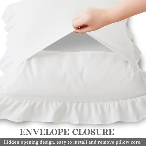 KKJIAF Ruffle Pillow Cases - Set of 2 Standard Size 20" x 26" | Wrinkle Resistant White Ruffled Covers