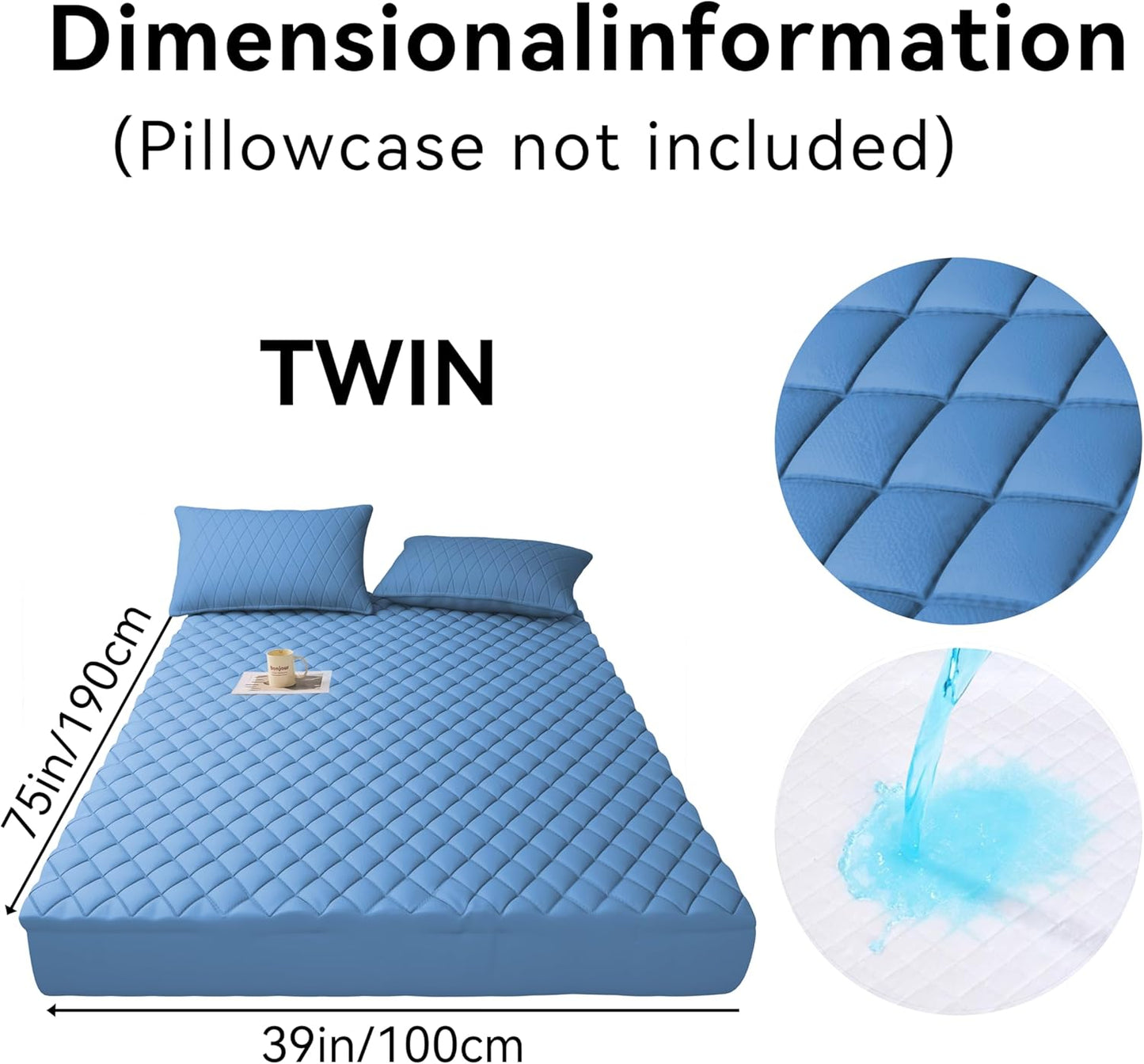 WESLEEPER Waterproof Mattress Protector - Super Soft & Breathable Bed Cover | Blue Twin Size