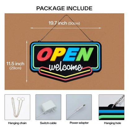 Chongart LED Open Signs for Business, 19.7 x 11.5in Large Open Sign for Window, Ultra Bright Neon Open Sign, Light Up Open Sign with Step-less Brightness Adjustment