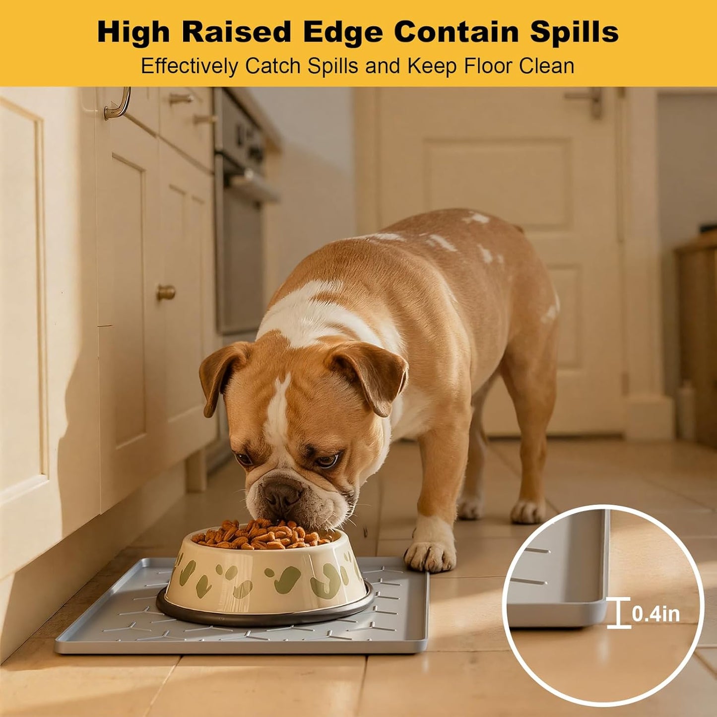 Pieviev Dog & Cat Food Bowl Mat - Silicone Waterproof, Non-Slip Design, 16''x12'', Light Gray