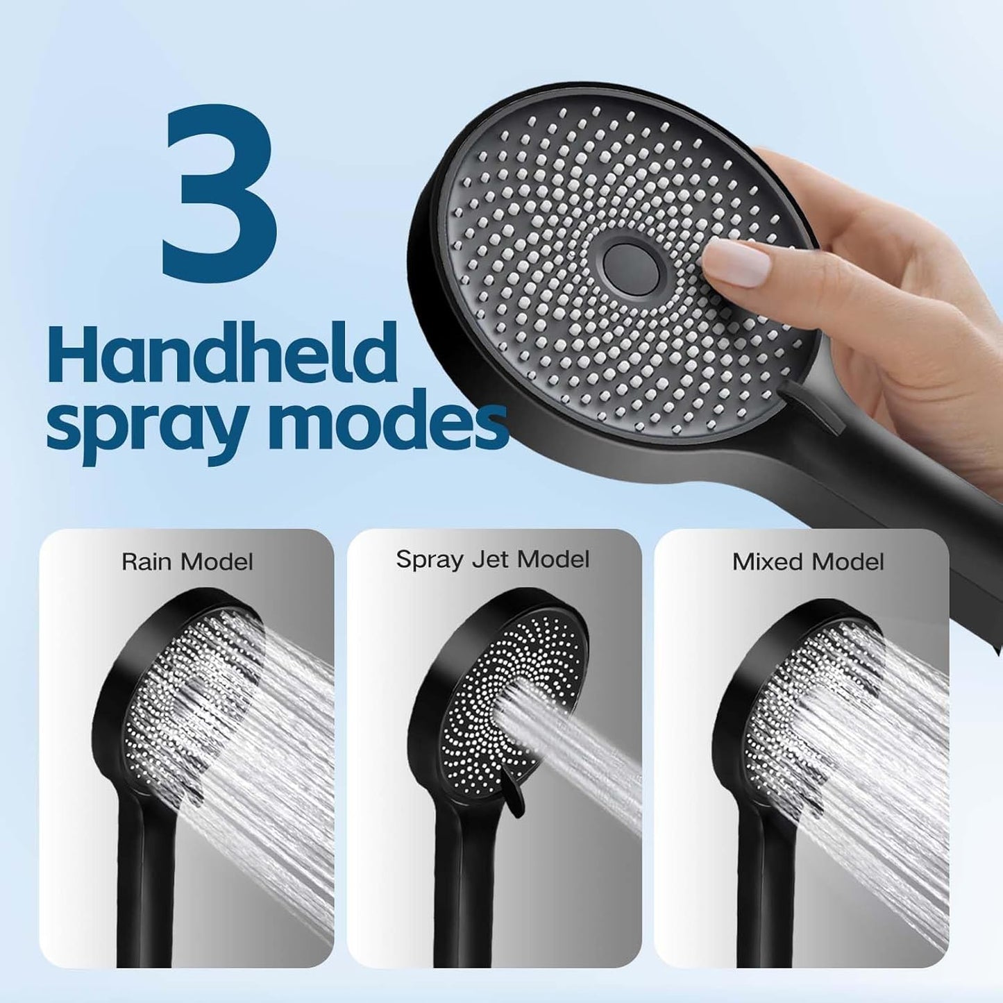 Shower Head,10 Inch High Pressure Rain Shower Head with Handheld Spray Combo, Adjustable Dual Rainfall Shower Head - Showerhead Comb Set with Extension Arm - 60 Inch Long Shower Hose（Black）