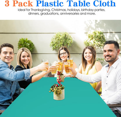 Skiennix Disposable Teal Plastic Tablecloth - Rectangular 54 x 108 Inch Cover for Parties | 3 Pack