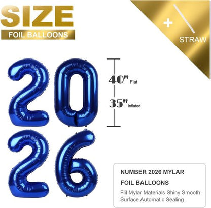 2026 Navy Blue Number Balloon - 40 Inch Party Decoration for New Year's Eve & Graduation Celebrations