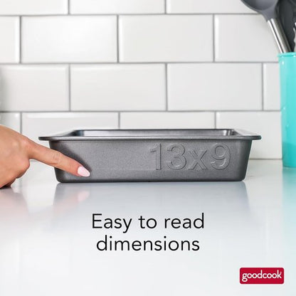 GoodCook PRO Nonstick Oblong Baking Pan - Scratch-Resistant Carbon Steel, 9 x 13-Inch, Gray | Oven Safe to 480°F