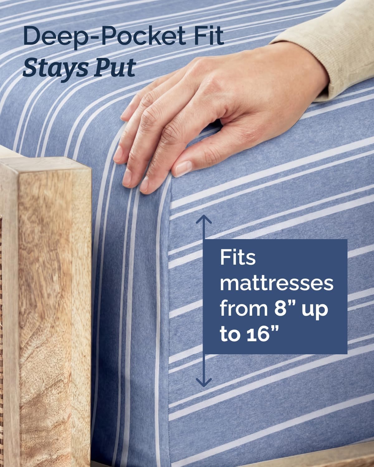 Skiennix Twin Size Sheet Set - Comfy Cooling Bed Sheets with Deep Pockets - Luxury Oeko-Tex Blue Stripes