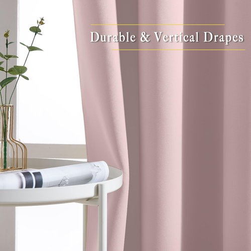 NICETOWN Light Block Window Curtains 84" Length - Home Fashion Thermal Insulated Solid Grommet Room Darkening Window Treatments for Hall Room, Blush Pink, 1 Pair, 52" Wide by 84" Long