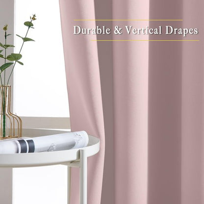 NICETOWN Light Block Window Curtains 84" Length - Home Fashion Thermal Insulated Solid Grommet Room Darkening Window Treatments for Hall Room, Blush Pink, 1 Pair, 52" Wide by 84" Long