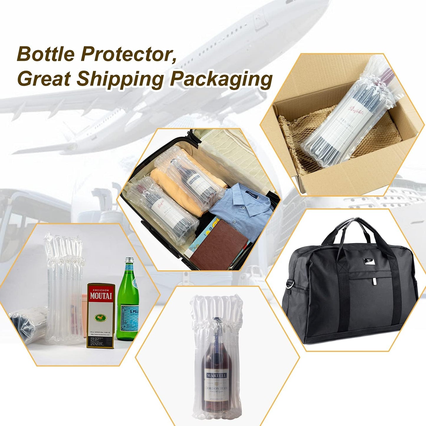 Wine Bottle Protector Bags Luggage for Airplane Travel 18 Pack Inflatable Liquor Bottle Shipper Wine Shipping Packaging Sleeve Bubble Cushion Wrap for Packing Alcohol Whiskey Beer Glass, 70μm