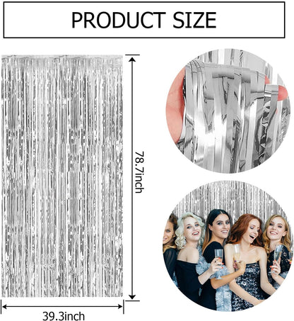 Skiennix Silver Backdrop Curtain - 20 Pack Foil Fringe Decorations for Parties & Events