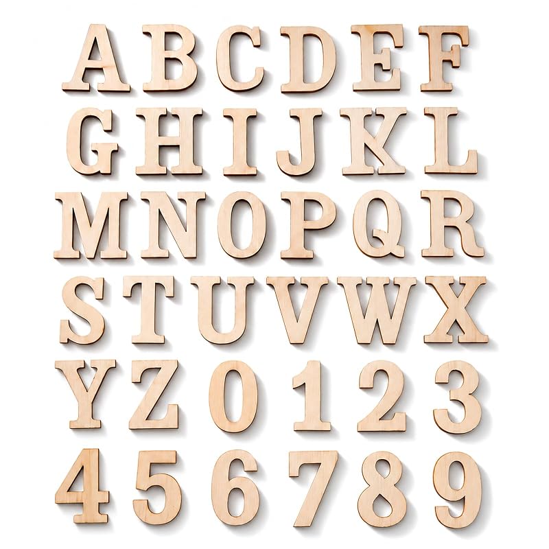 Unfinished Wood Alphabet Letters & Numbers 124-Piece Set, 1-5/8 Inch for Crafts & Scrapbooking