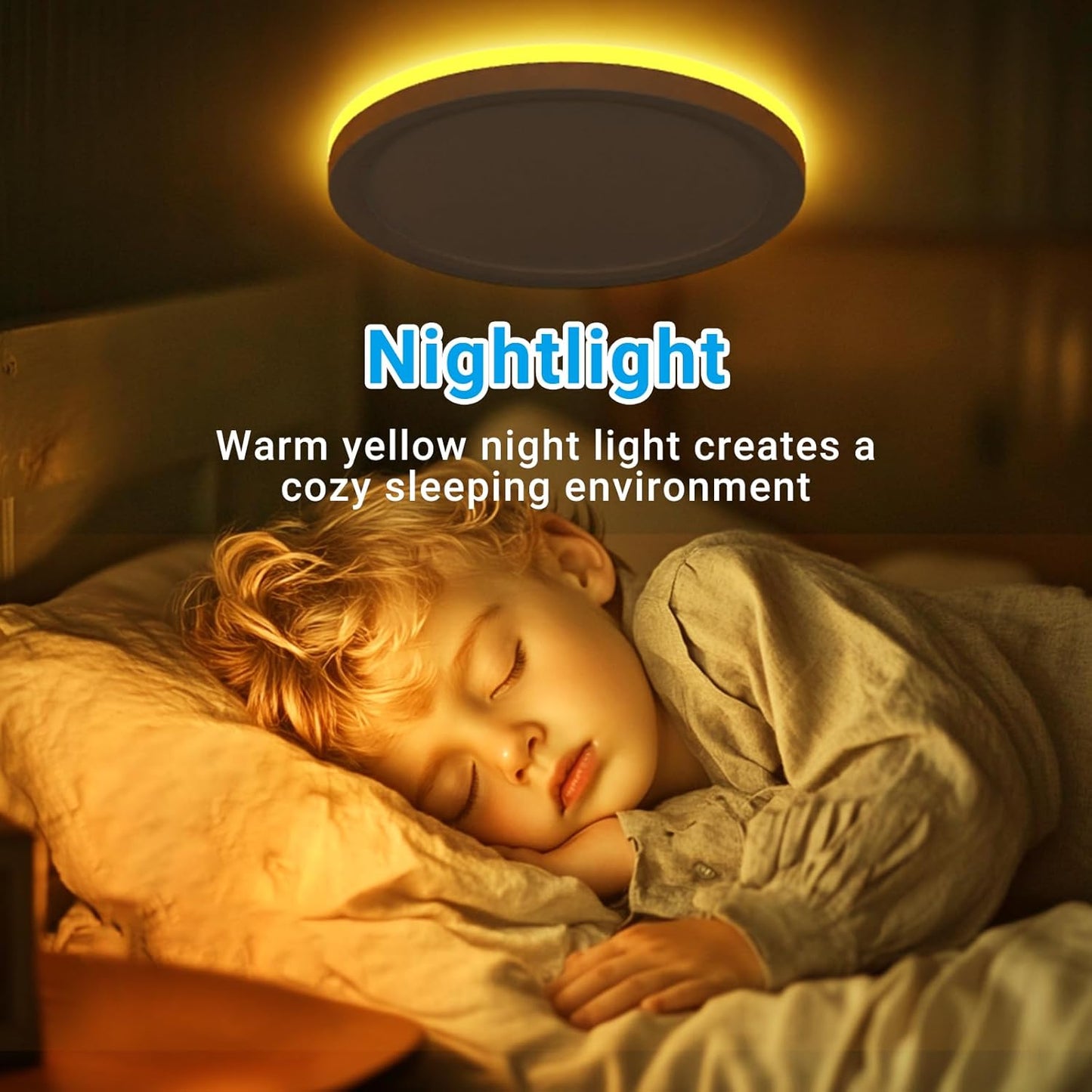 Skiennix 19 Inch LED Flush Mount Ceiling Light - Night Light Feature | 36W 3960LM, Round White Fixture for Bedroom, Bathroom, Kitchen