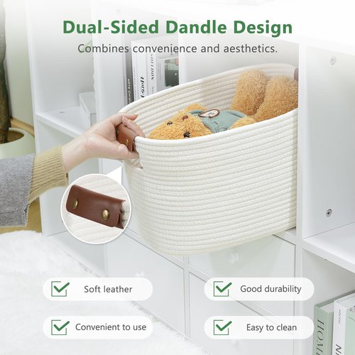 ECDYQXVU Cotton Rope Basket, Storage Baskets with Handle, 15x10x9 Inch Woven Basket for Shelves, Laundry, Towels, Clothes, Books (White 1Pack)