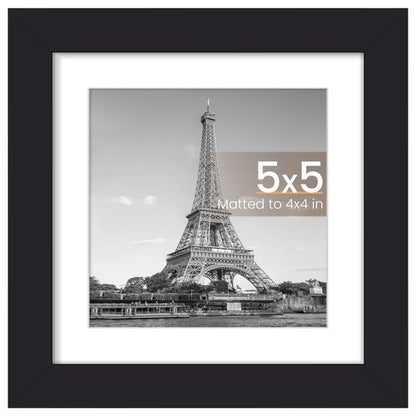 upsimples 5x5 Picture Frame, Display Pictures 4x4 with Mat or 5x5 Without, Wall Hanging Photo Frames, Black, 1 Pack