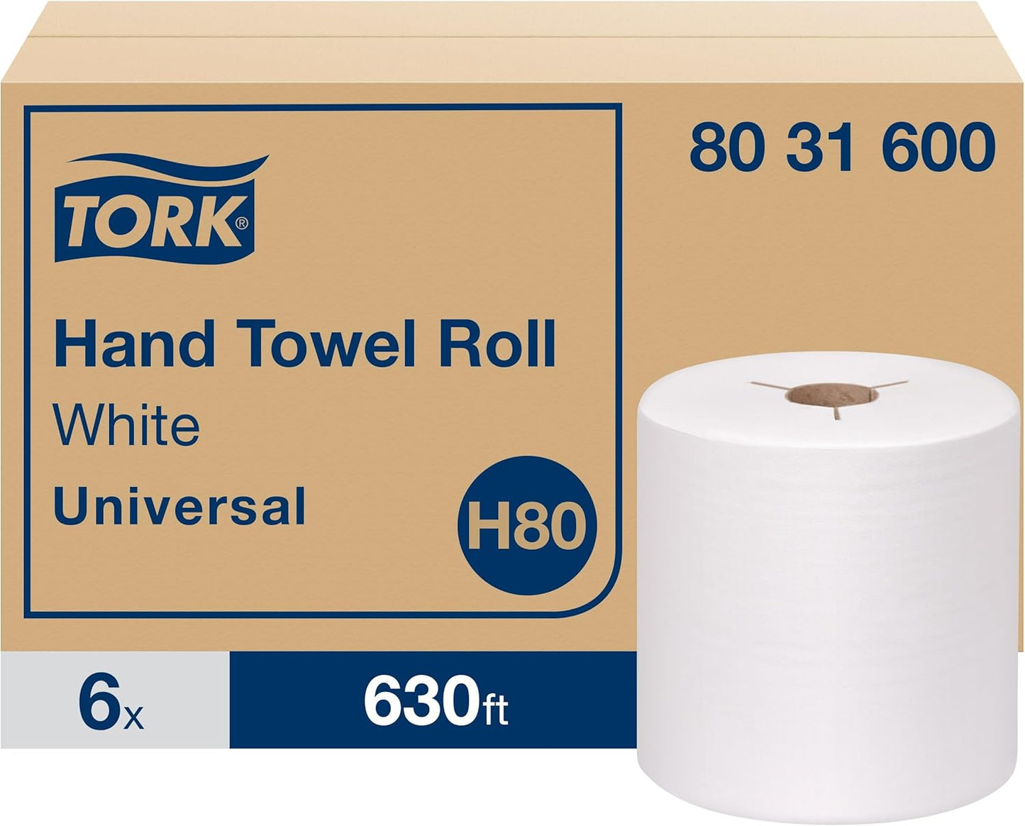 Tork Hand Towel Roll - 100% Recycled Fiber, Universal Fit, 6 Rolls x 630 ft - White, H80