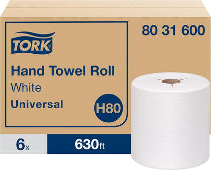 Tork Hand Towel Roll - 100% Recycled Fiber, Universal Fit, 6 Rolls x 630 ft - White, H80