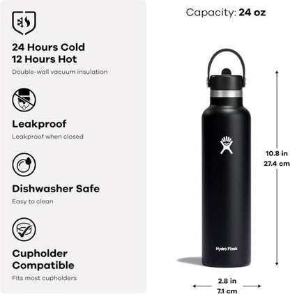 Hydro Flask Water Bottle - Insulated Stainless Steel - Leakproof Straw Lid - 24 Oz Indigo Blue