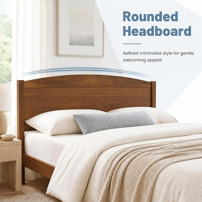 KOMFOTT Full Size Bed Frame with Curved Headboard – Walnut Variation
