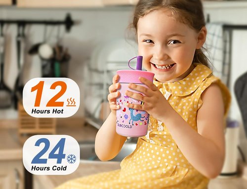 DLOCCOLD 12 oz Insulated Stainless Steel Tumbler - Reusable Sippy Cup with Leak-Proof Straw Lid | Easy to Clean, Travel-Friendly