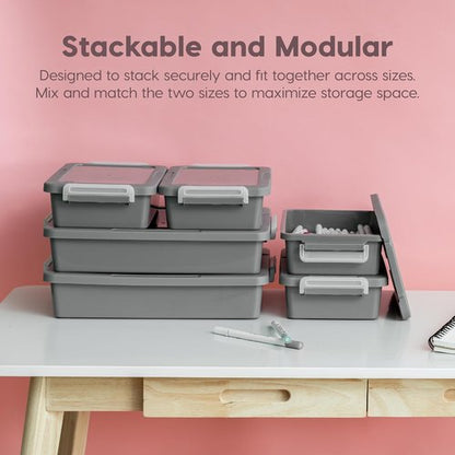 IRIS USA Craft Storage Container Bins - 6 Qt. Stackable Art & Office Organizer Tote | 2 Pack, Gray