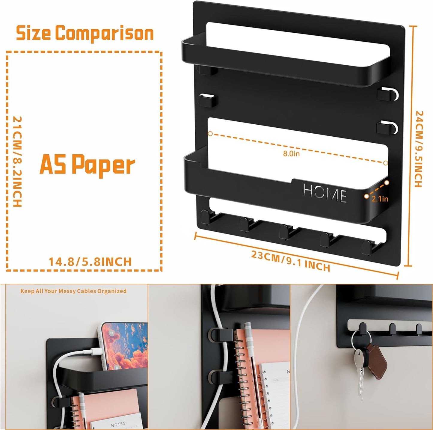 Yieach Bedside Shelf - Wall Mounted Floating Organizer for Remote & Phone | Black Dorm Room Decor