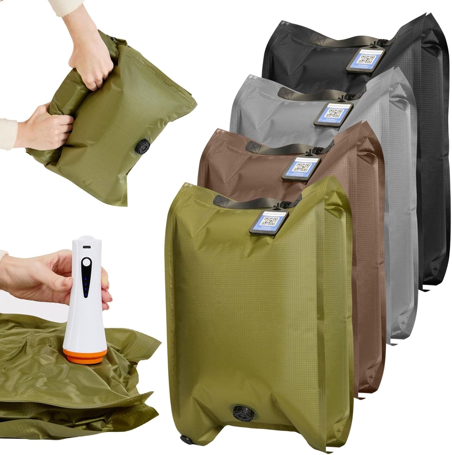 Skiennix Vacuum Storage Bags - Heavy Duty 4 Pack with Electric Pump & Hand Compression | Space Saver for Clothing & Bedding