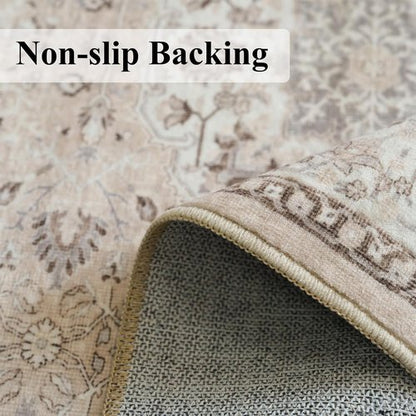 Hallway Washable Runner Rug - Vintage Soft Non-Slip Entryway Mat | 2'6''x12'' Beige Carpet