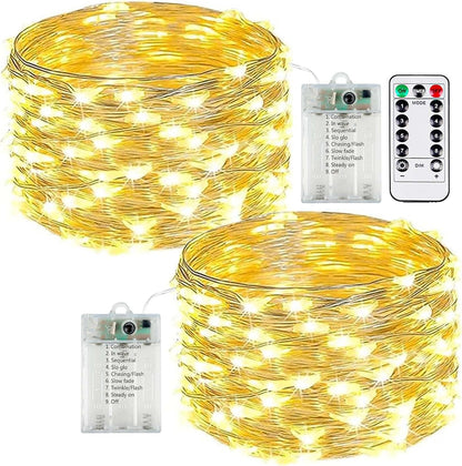 Skiennix 50 LED Fairy Lights - Battery Operated with Remote Control Timer | 16 FT Warm White Twinkle String Lights for Indoor & Outdoor Décor