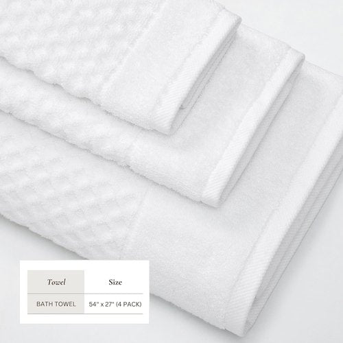 Great Bay Home Bath Towels - 100% Cotton Quick-Dry 4-Pack | Absorbent & Durable 54x27 Towels in Optic White