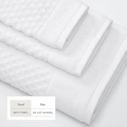 Great Bay Home Bath Towels - 100% Cotton Quick-Dry 4-Pack | Absorbent & Durable 54x27 Towels in Optic White