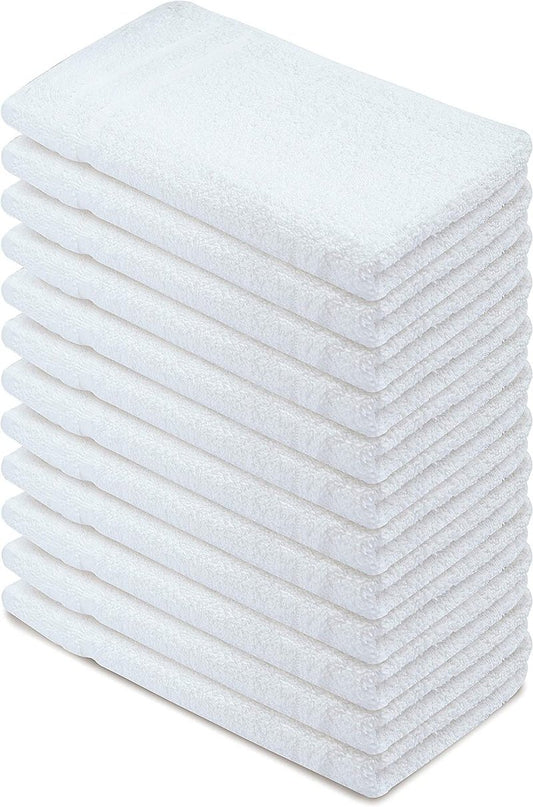 Textila Basic Hand Towels 16x26 Inches – Pack of 12 – White Color – Soft and Absorbent Multipurpose Cotton Towels for Bathroom, Spa, Gym, Salon, Hotel, and Everyday Use
