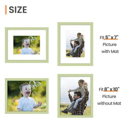 upsimples 8x10 Picture Frame, Display Pictures 5x7 with Mat or 8 x 10 Without, Wall Hanging Photo Frames, Green, 1 Pack