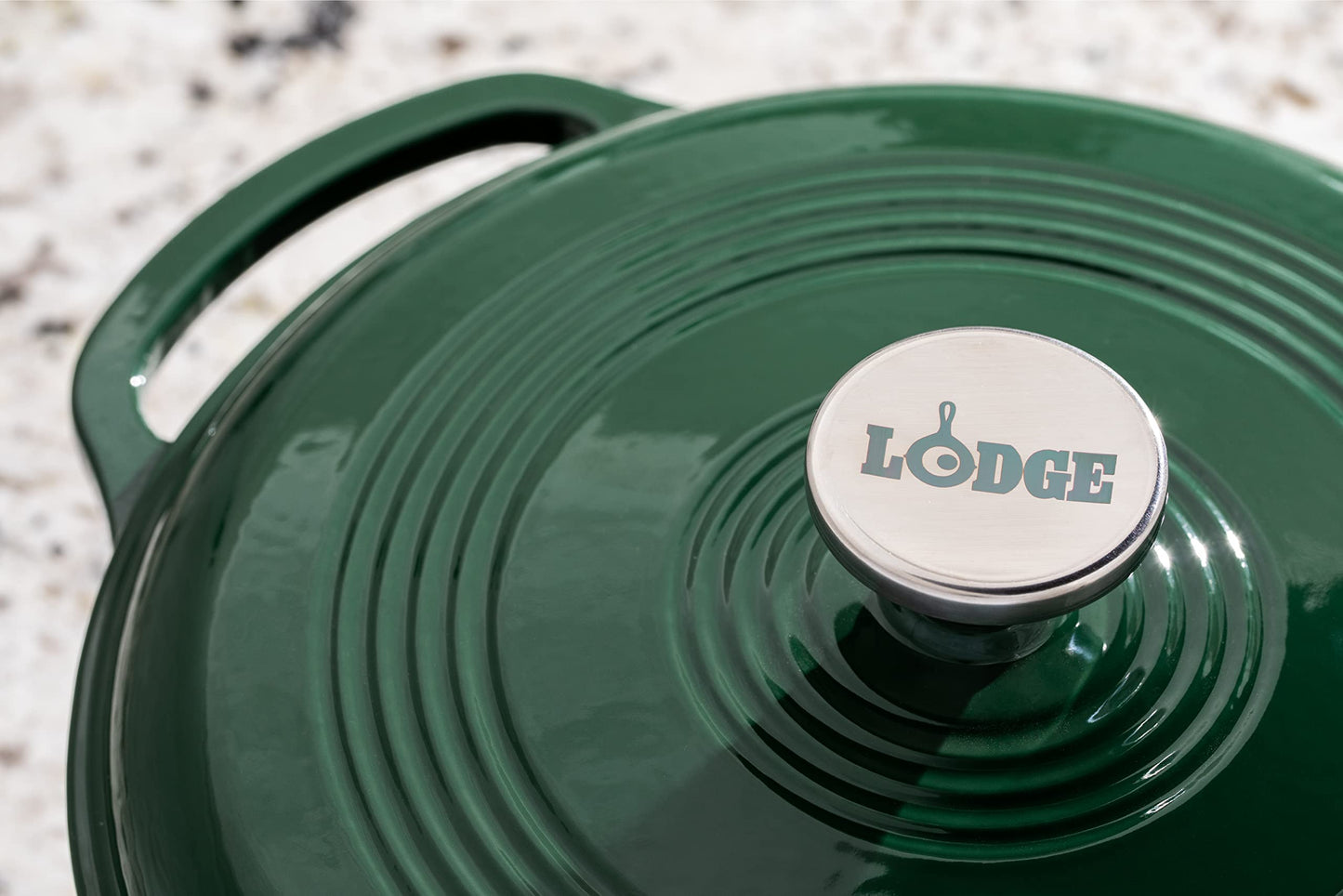 Lodge 6 Quart Enameled Cast Iron Dutch Oven with Lid – Dual Handles – Oven Safe up to 500° F or on Stovetop - Use to Marinate, Cook, Bake, Refrigerate and Serve – Evergreen