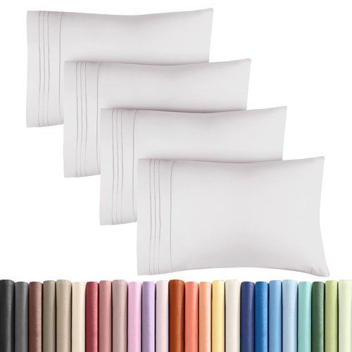 King Pillow Cases Set of 4 - Ultra Soft Hotel Quality Pillowcase Covers - Comfy, Cozy & Wrinkle Free - Shrink, Stain & Fade Resistant - Machine Washable Pillow Protectors - 4 Piece Set - French Grey