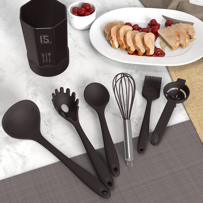 Silicone Cooking Utensils Set - 446°F Heat Resistant Kitchen Utensils,Spatula Sets,Turner Tongs,Spoon,Kitchen Utensil Gadgets Tools Set for Nonstick Cookware,Dishwasher Safe BPA Free (Coffee)