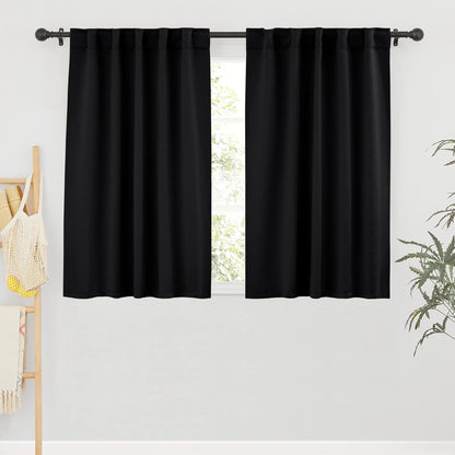 RYB HOME Blackout Curtains - Energy Saving Thermal Insulated Drapes for Small Windows | 42" x 45", Black, 2 Panels