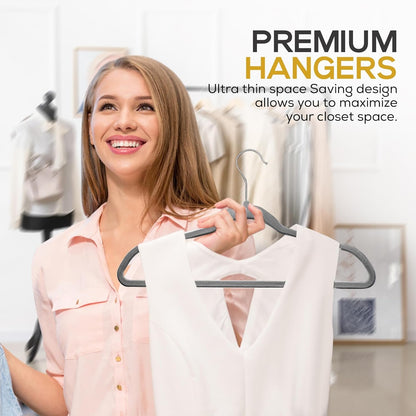 Techzoo Premium Velvet Hangers - 50 Pack Ultra Thin Non-Slip Suit Hangers | Space-Saving Gray Design